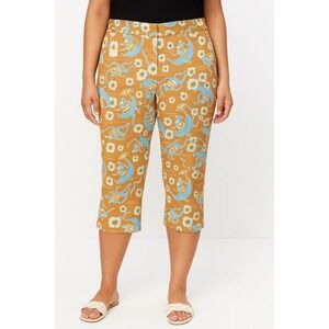 Lilly Pulitzer‎ Cropped Capri Pants Size 12 Yellow Monkey Print Cotton Blend